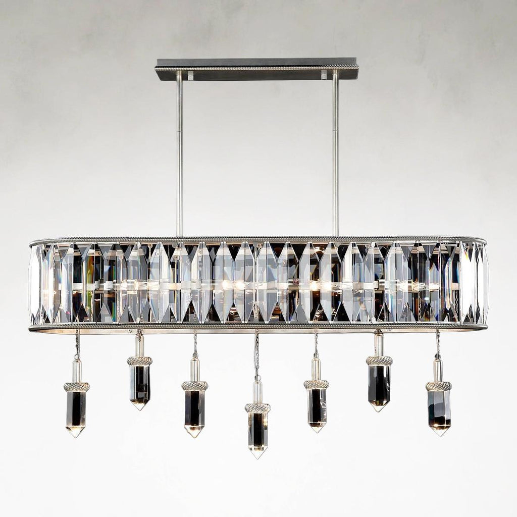 Silver Crystal Linear chandelier - Della Stone for dining room view 1