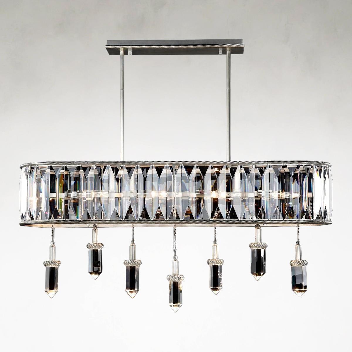 Silver Crystal Linear chandelier - Della Stone for dining room view 1