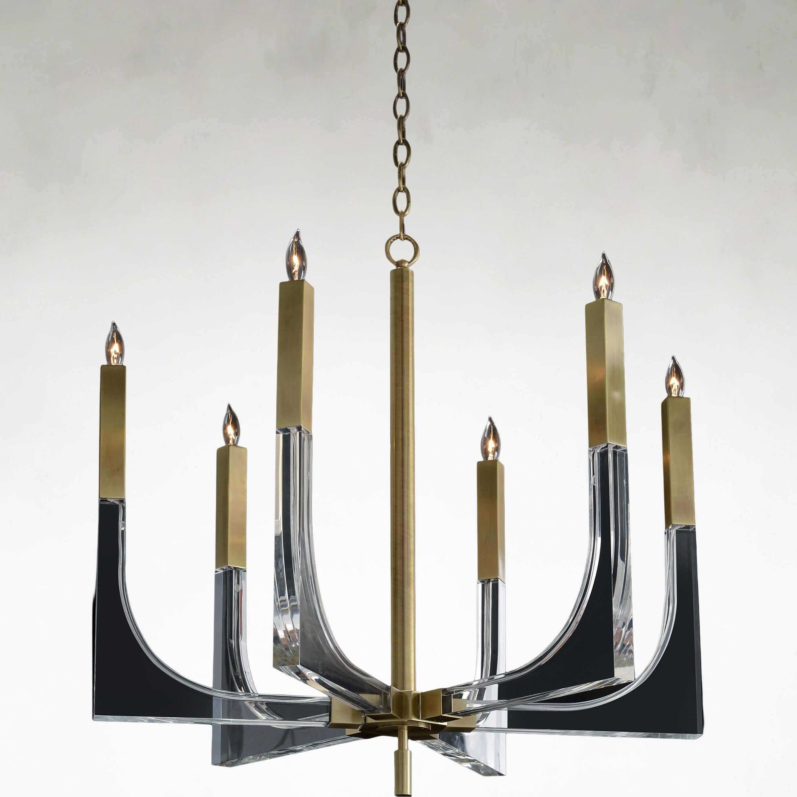 6-Light Brass Acrylic Pendant LED Chandelier - Yule Stone | Tianguang Chandelier