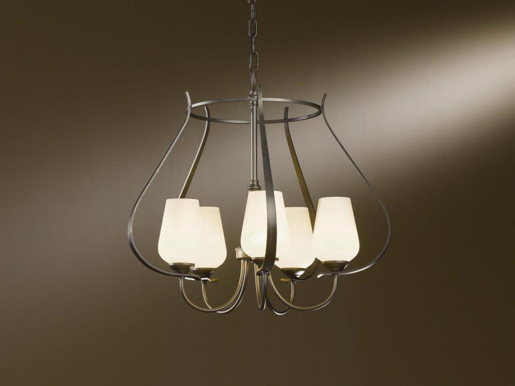 Flora Chandelier, 5-Light, Black, Opal Glass, 22.2"W (103045-SKT-10-GG0303 23KUAA)