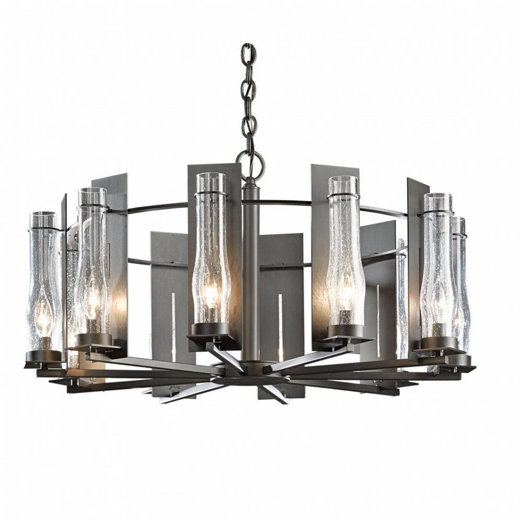 New Town Chandelier, 10-Light, Sterling, Seeded Clear Glass, 30"W (103290-SKT-85-II0184 5D0NQJ)