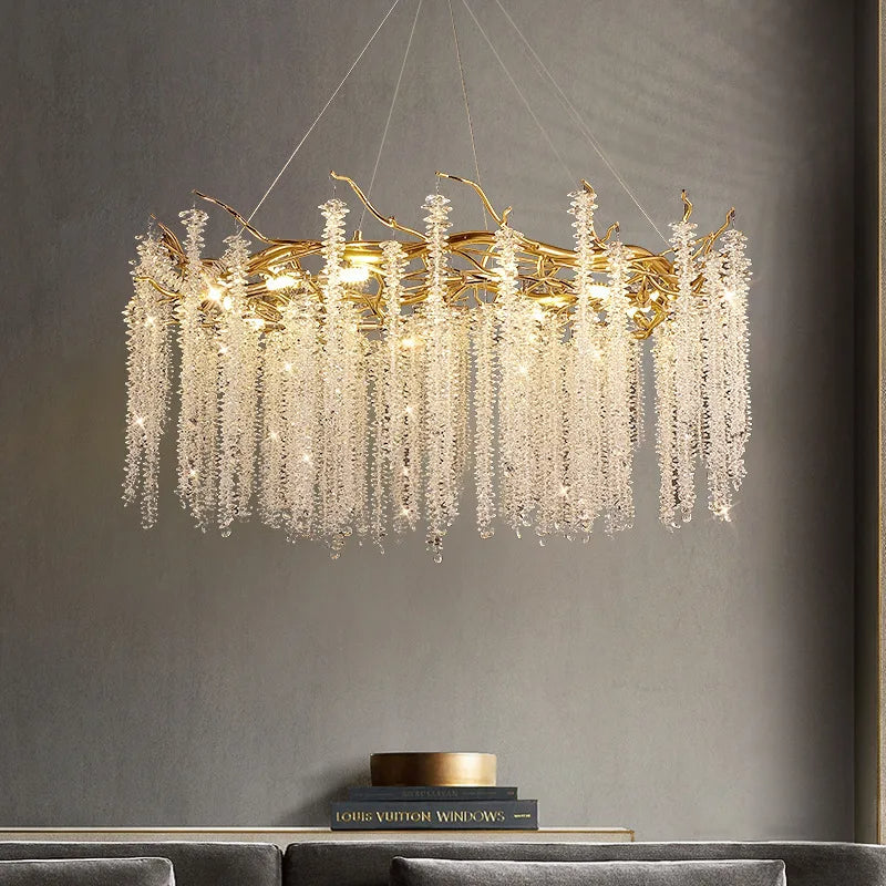 Clear Crystal Linear chandelier - Noor Lane for dining room view 1