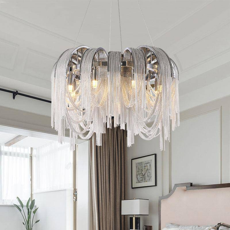 Silver Steel chandelier - Jessa Lane for dining room view 3