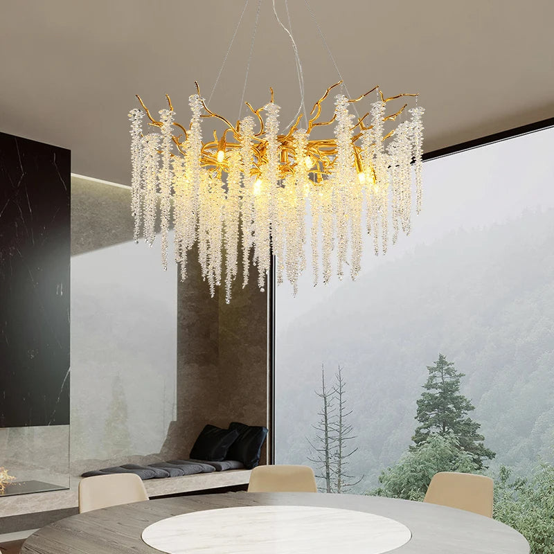 Clear Crystal Linear chandelier - Noor Lane for dining room view 3