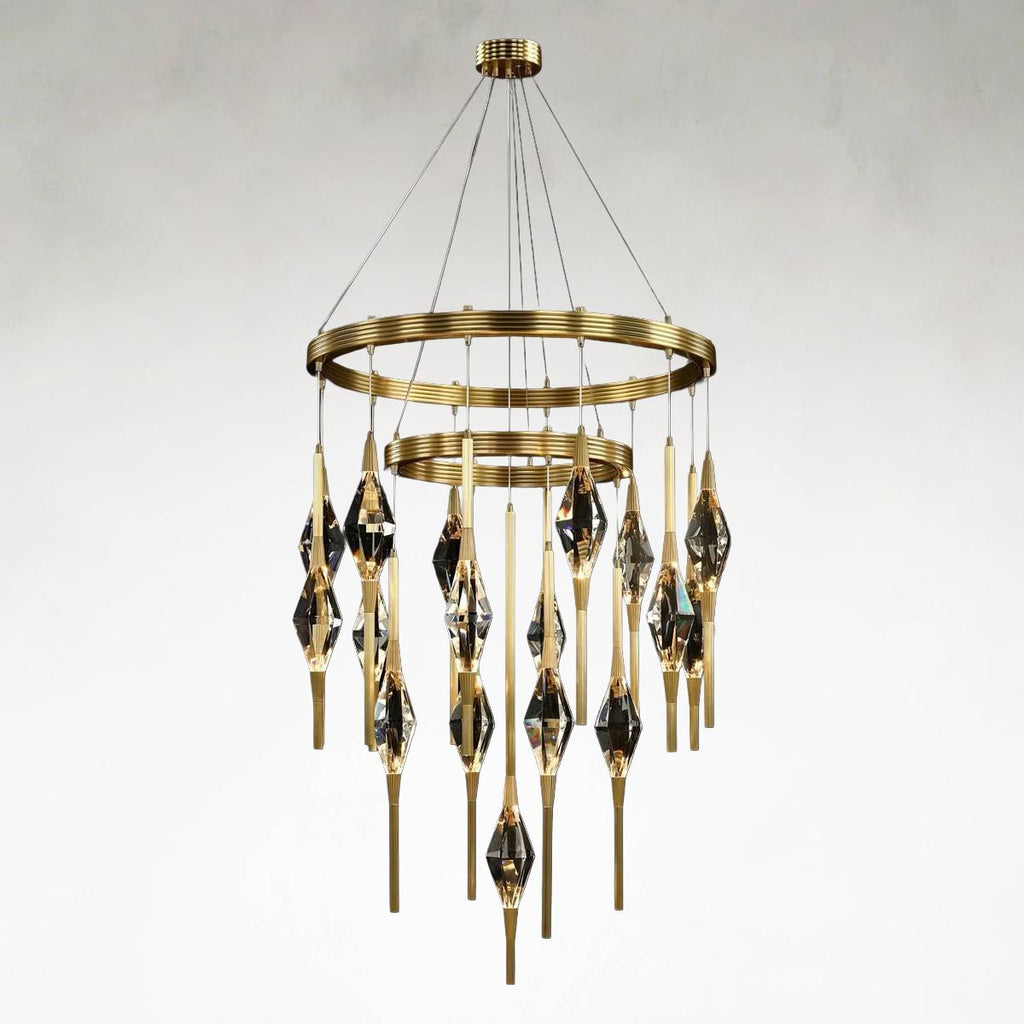 Clear Brass Tiered chandelier - Nerea Stone for dining room view 1