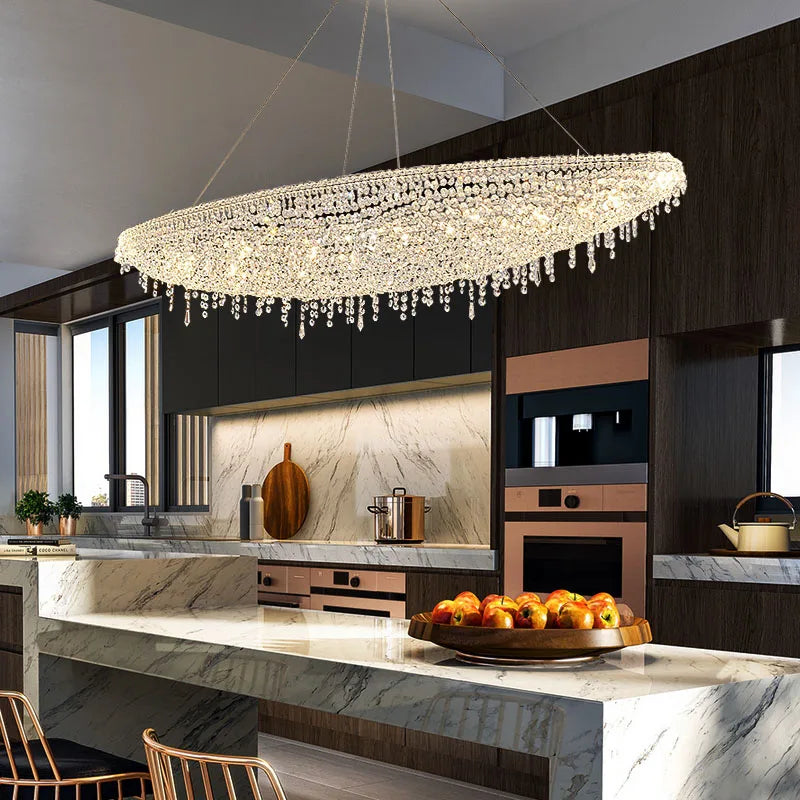 White Crystal Linear chandelier - Una Court for dining room view 1