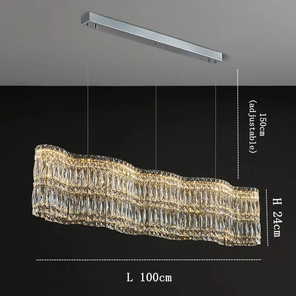 Clear Crystal Linear chandelier - Solene Lane for dining room view 4