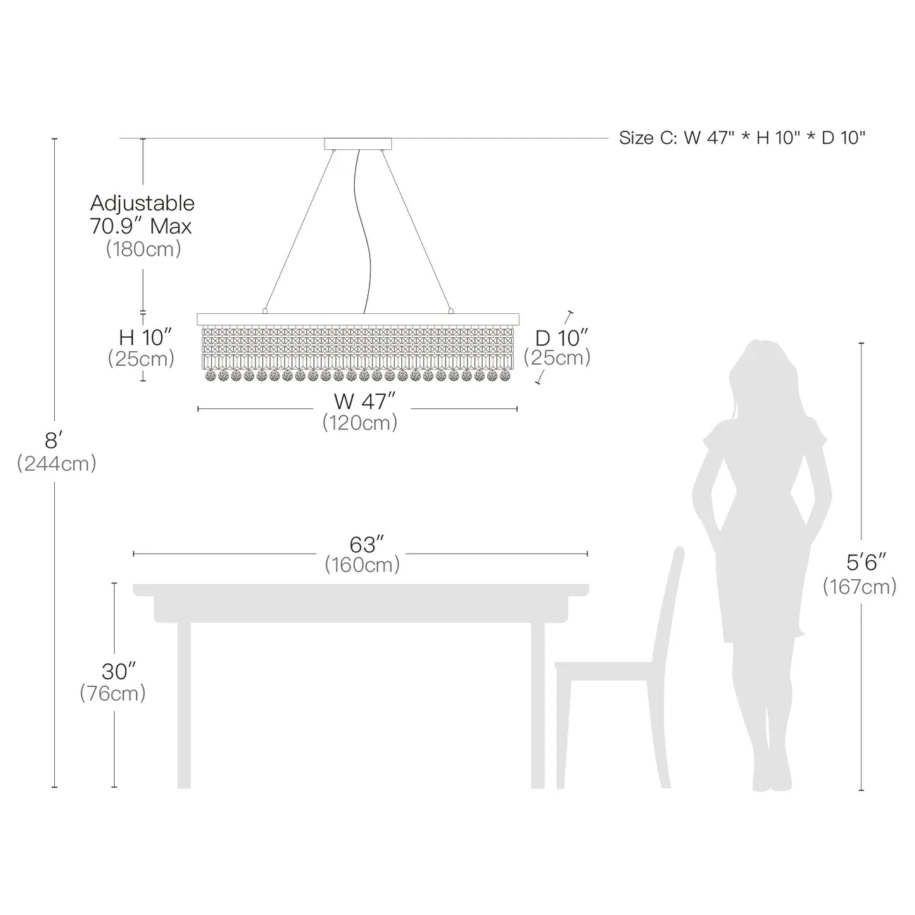 Black Crystal Linear chandelier - Yara Lane for dining room view 5
