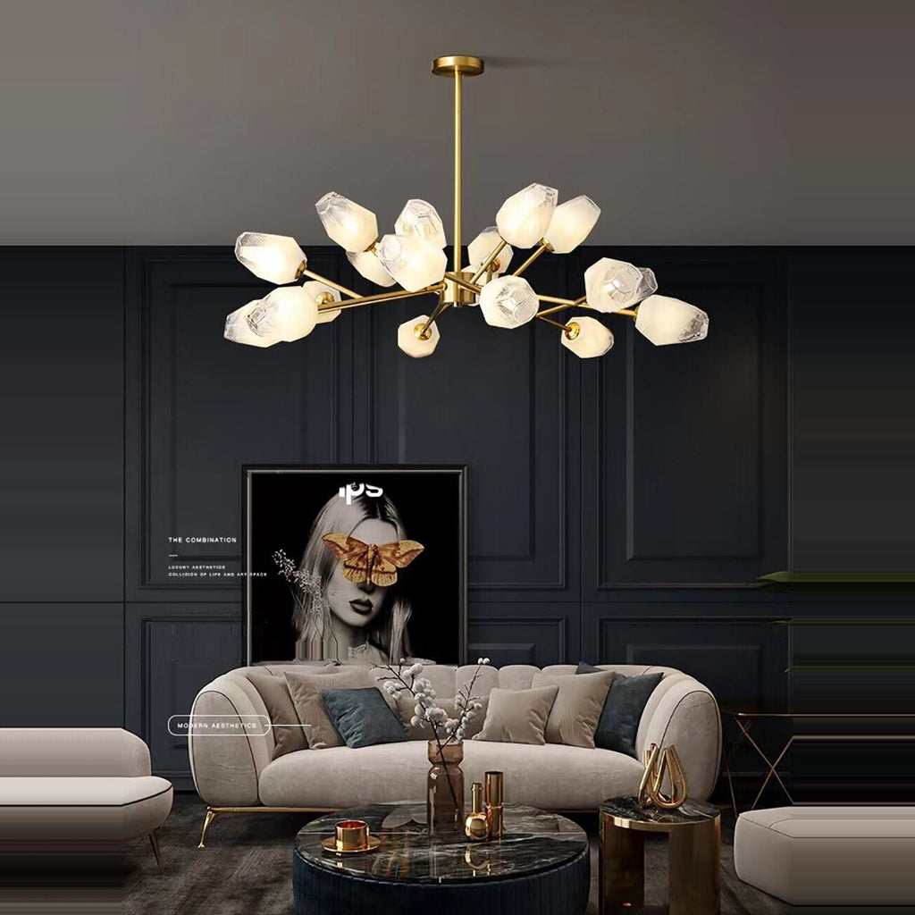 Brass Glass Linear chandelier - Thalia Lane for dining room view 3