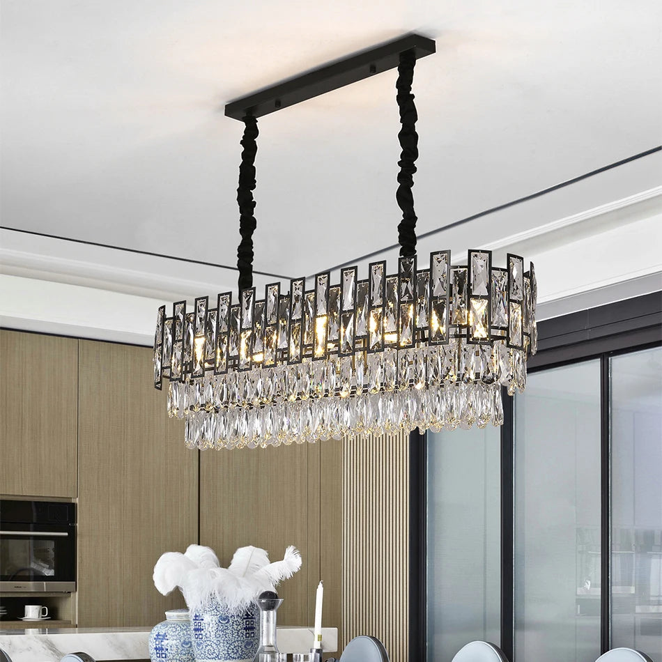 Black Crystal Linear chandelier - Kora Lane for dining room view 3