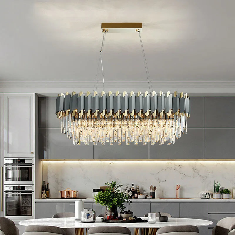 Clear Crystal Linear chandelier - Ottilie Lane for dining room view 1