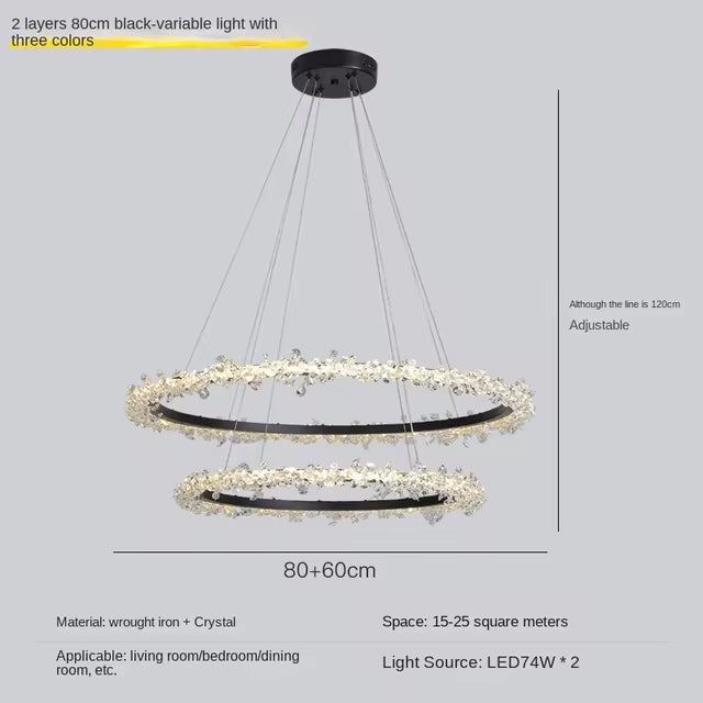 Matte Black Crystal Tiered chandelier - Livia Court for dining room view 4