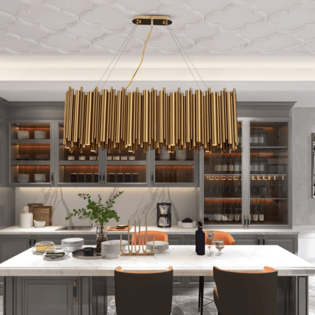 Gold Steel chandelier - Lumen Lane for dining room view 3