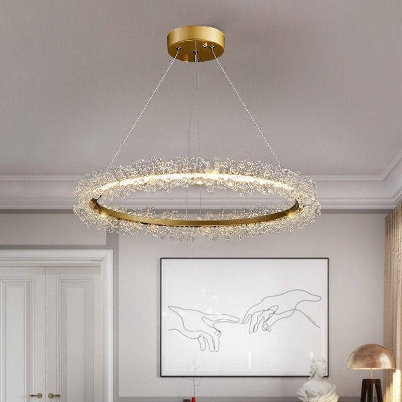 Gold Crystal Linear chandelier - Onda Court for dining room view 3