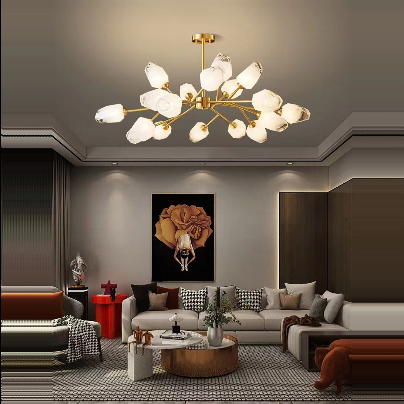 Brass Glass Linear chandelier - Thalia Lane for dining room view 4