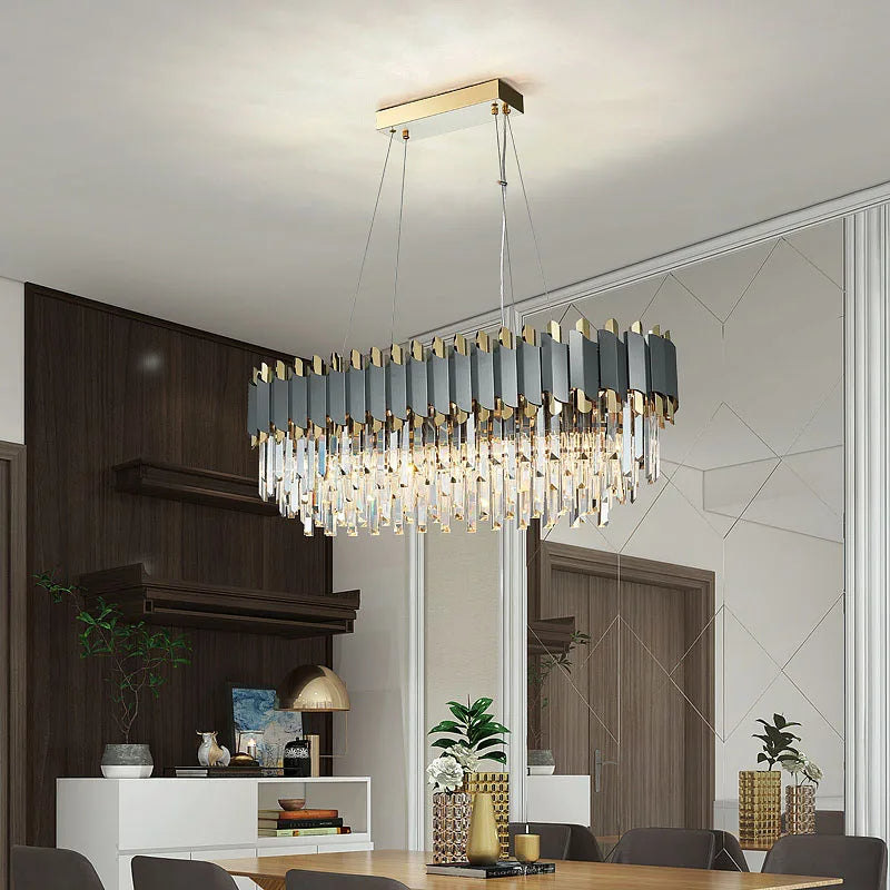 Clear Crystal Linear chandelier - Ottilie Lane for dining room view 2