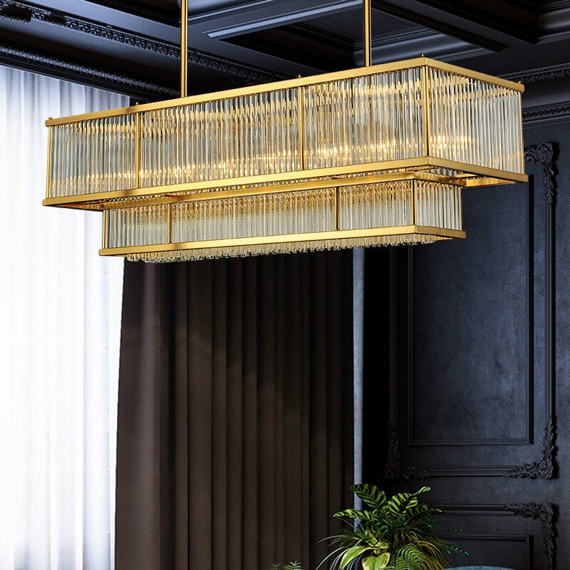Gold Crystal Linear chandelier - Rosa Court for dining room view 3