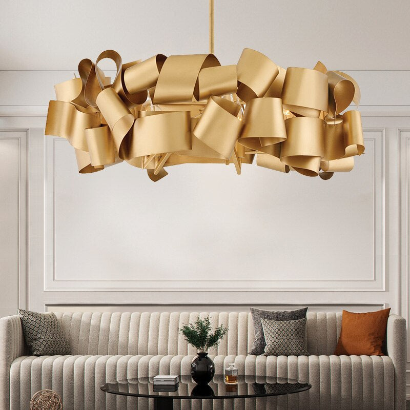Gold Iron chandelier - Thalia Bay for dining room view 3