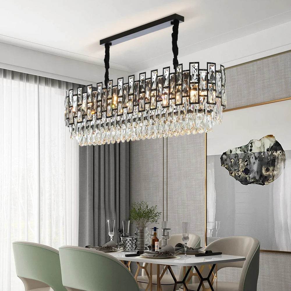 Black Crystal Linear chandelier - Kora Lane for dining room view 1