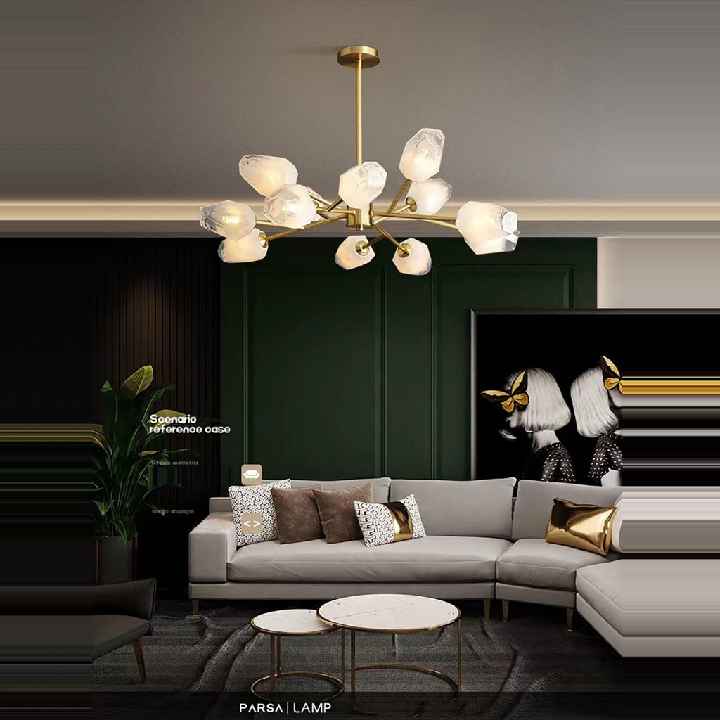 Brass Glass Linear chandelier - Thalia Lane for dining room view 5