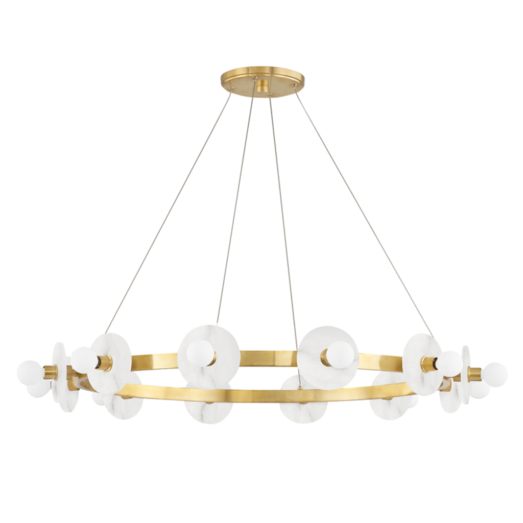 Aged Brass Alabaster Candle chandelier - Solene Gleam for dining room view 1