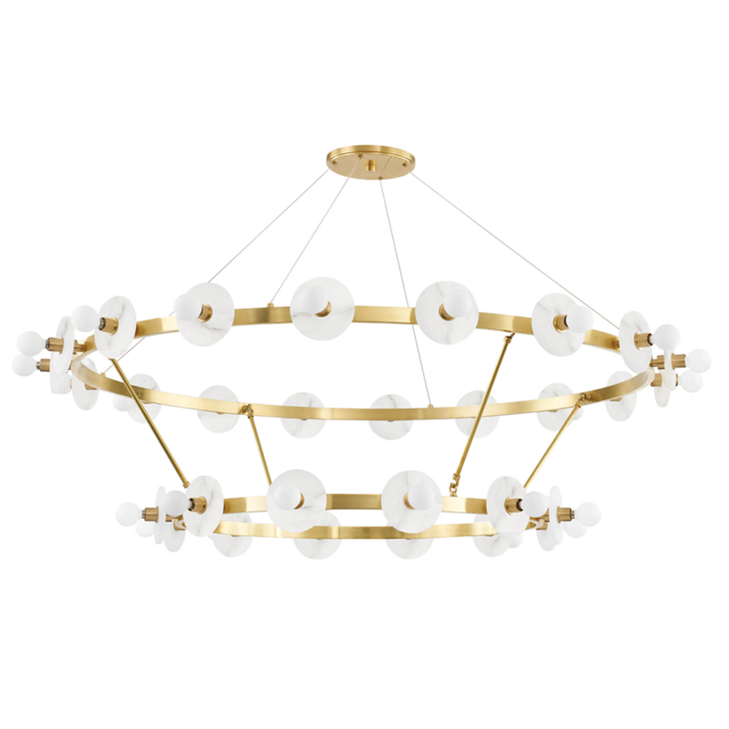 Aged Brass Alabaster Candle chandelier - Vesper Gleam for dining room view 2