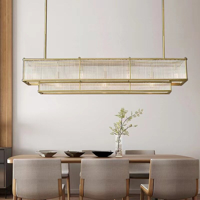 Gold Crystal Linear chandelier - Rosa Court for dining room view 1