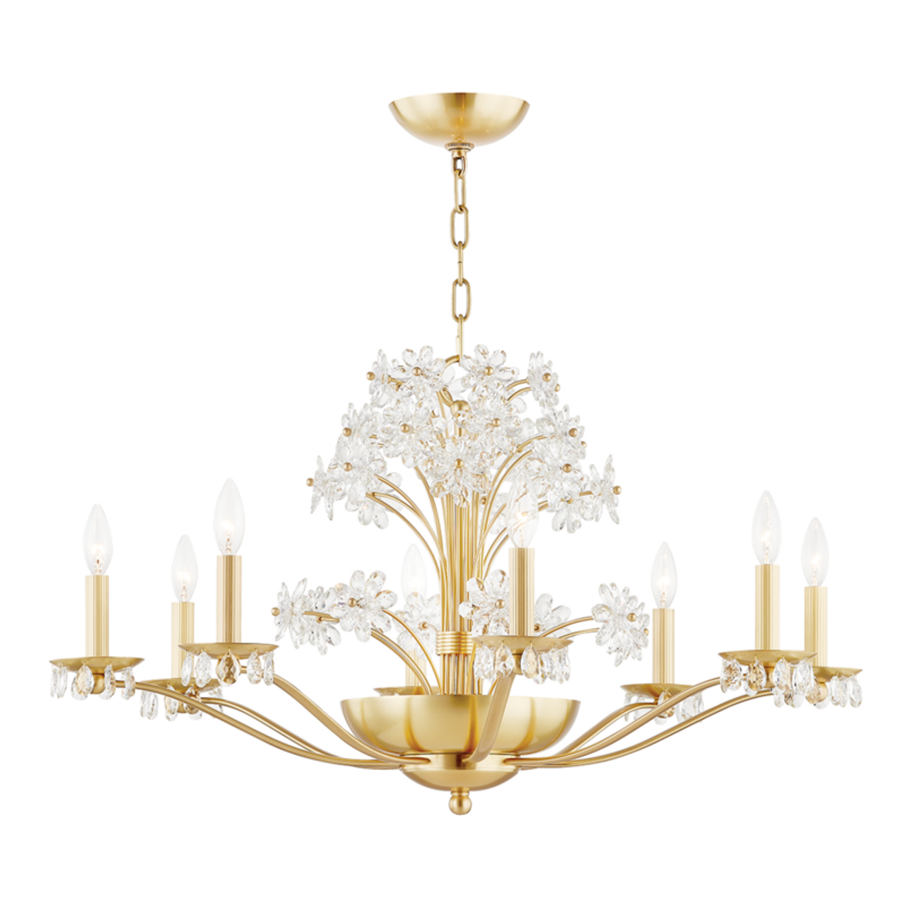 Aged Brass Glass Candle chandelier - Piper Dawn for dining room view 2