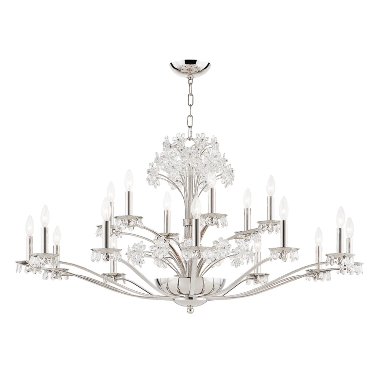Polished Nickel Crystal Candle chandelier - Siena Dawn for dining room view 1