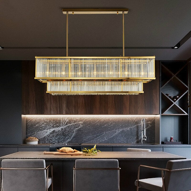 Gold Crystal Linear chandelier - Rosa Court for dining room view 4