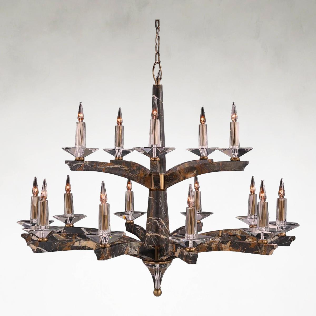 Antique Brass Crystal chandelier - Dune Stone for dining room view 1