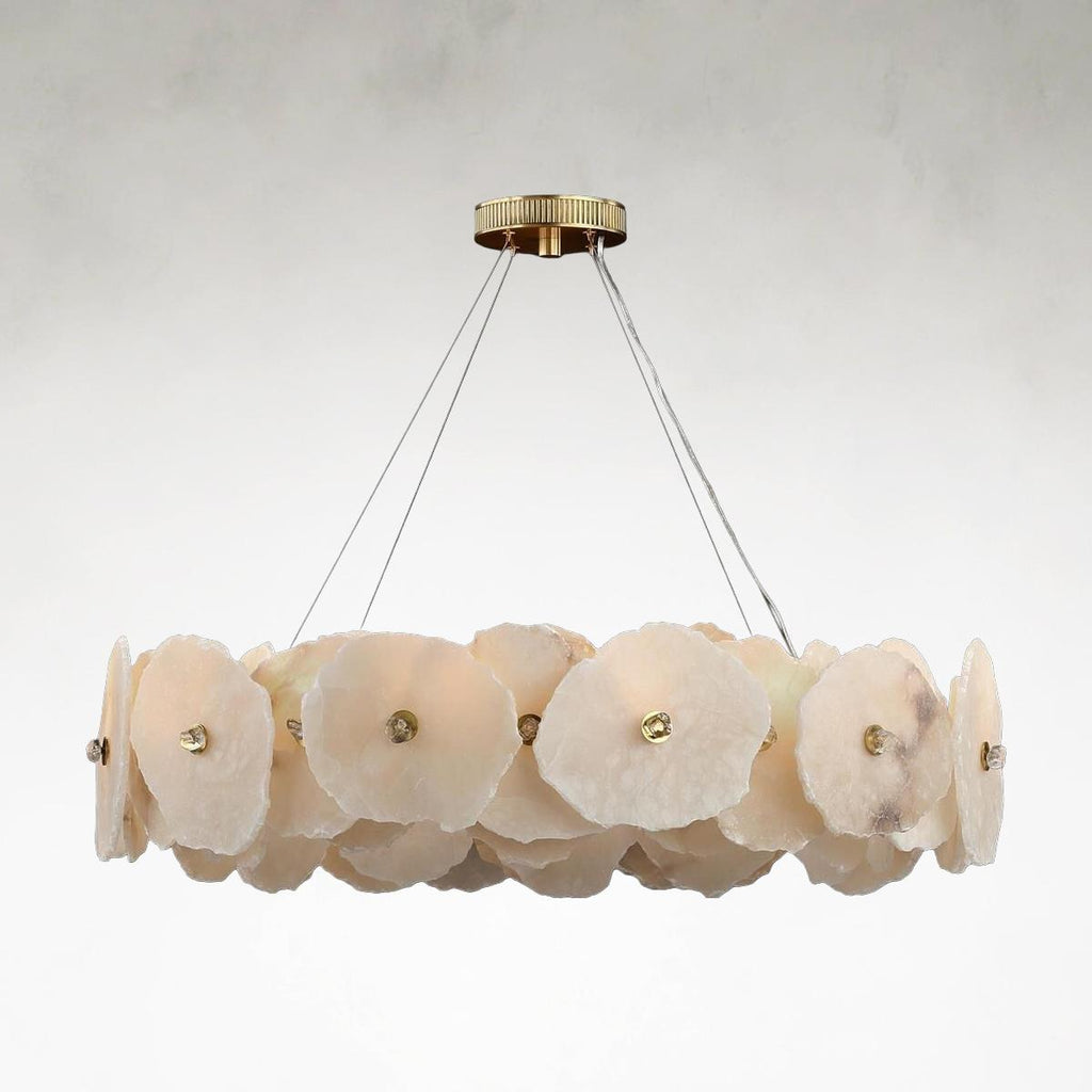 Brass Alabaster chandelier - Flora Stone for dining room view 1