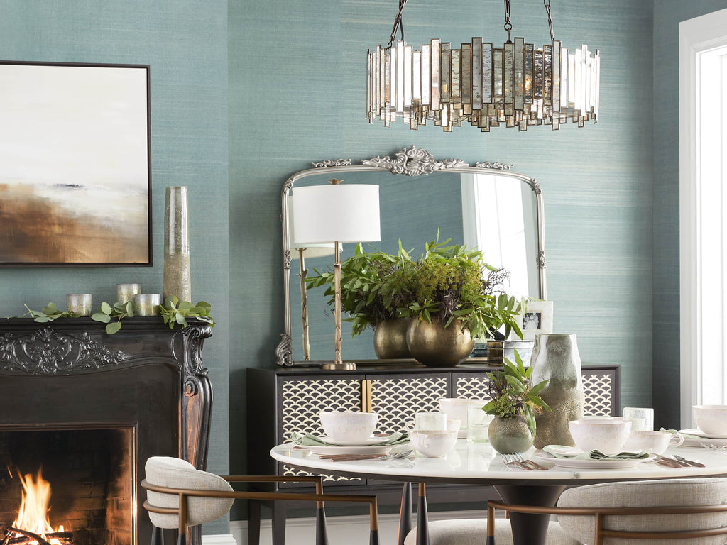 Brass Glass Round chandelier - Celeste Arc for dining room view 4