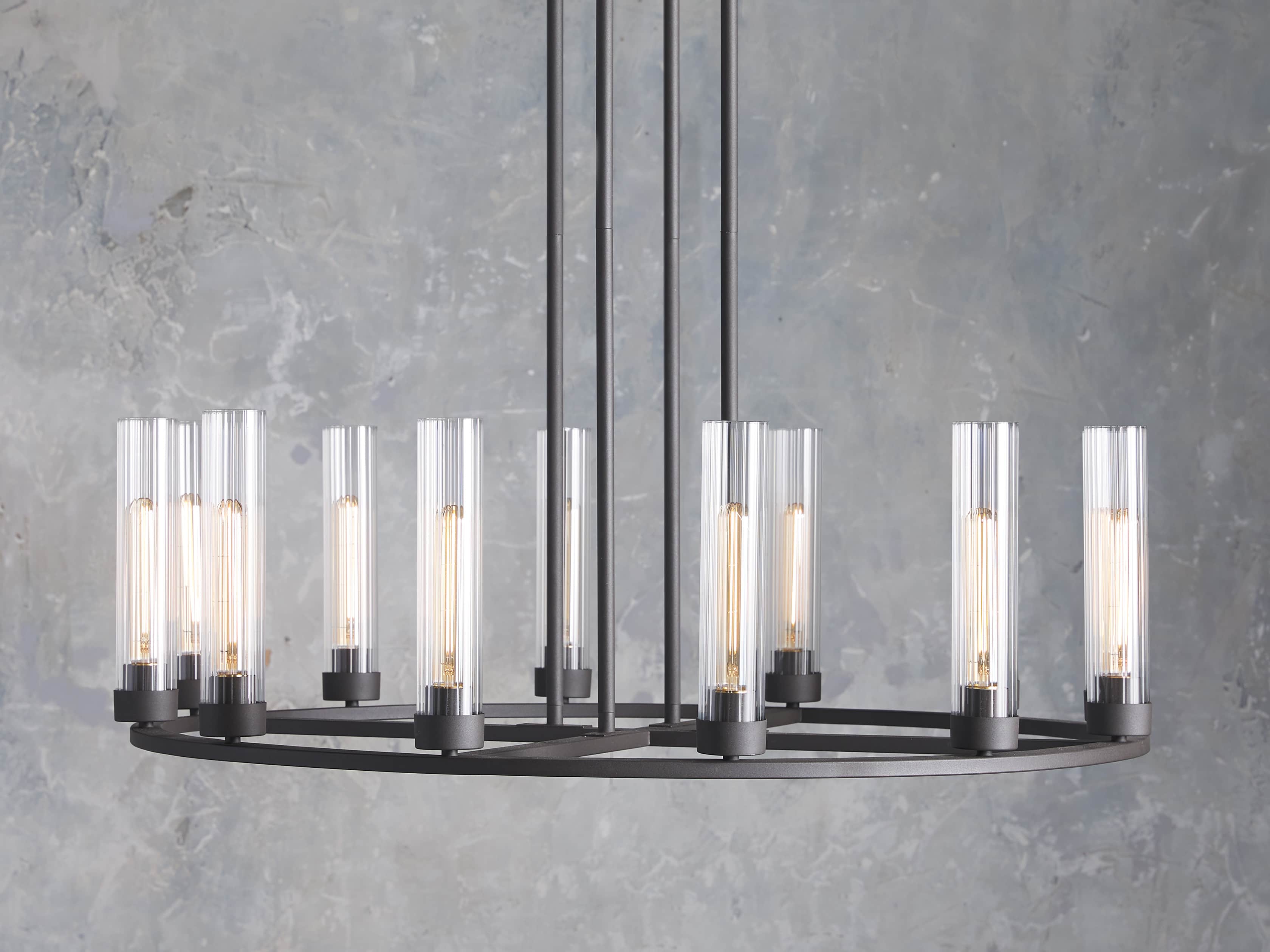 Polished Nickel Glass Round chandelier - Tessa Wisp for dining room view 3