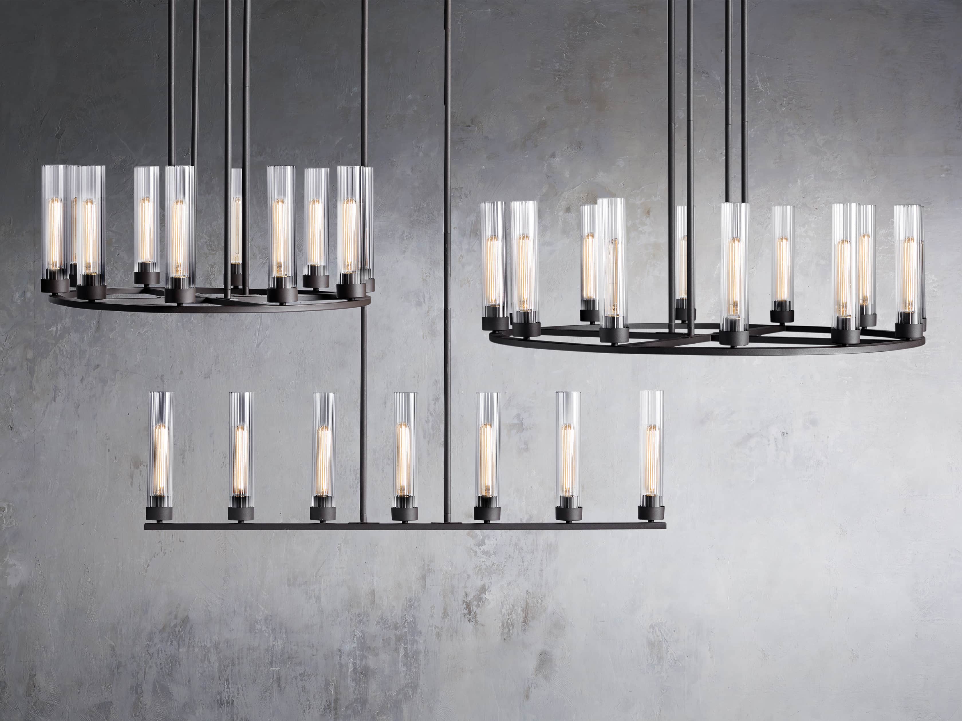 Black Glass Linear chandelier - Kaia Court for dining room view 42