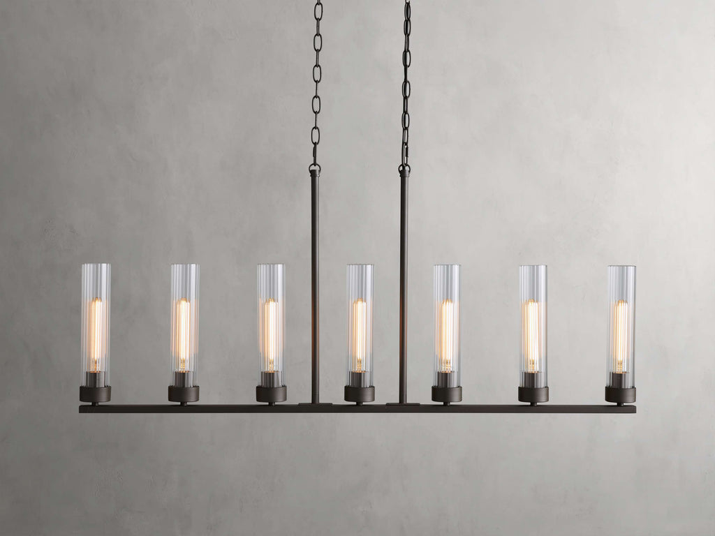Black Glass Linear chandelier - Kaia Court for dining room view 48
