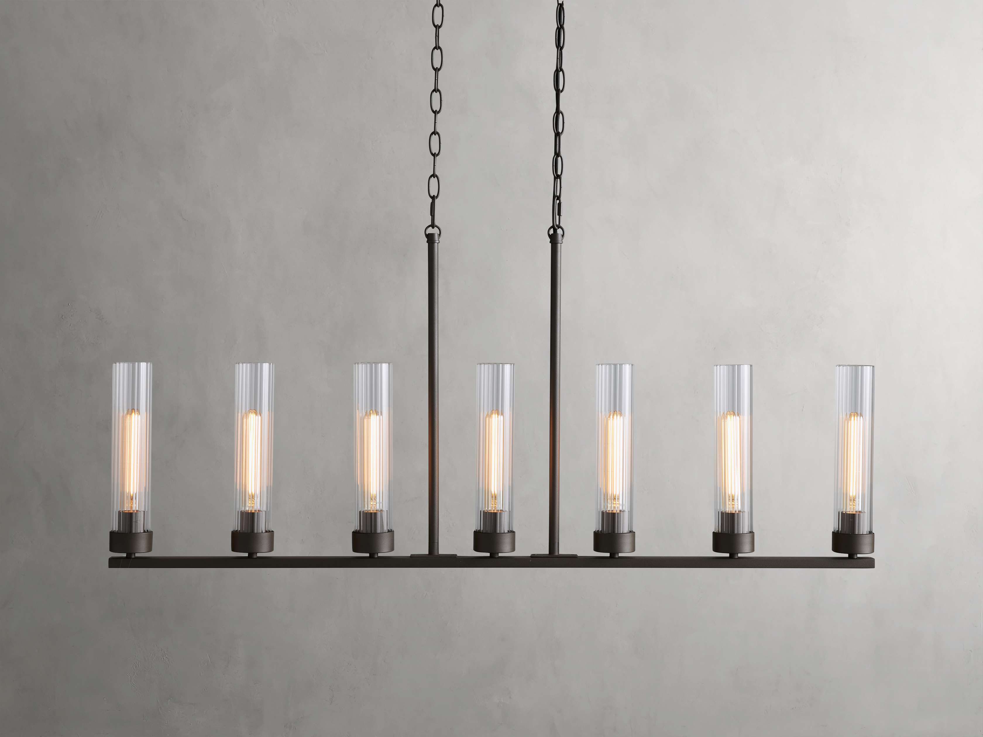 Black Glass Linear chandelier - Kaia Court for dining room view 48