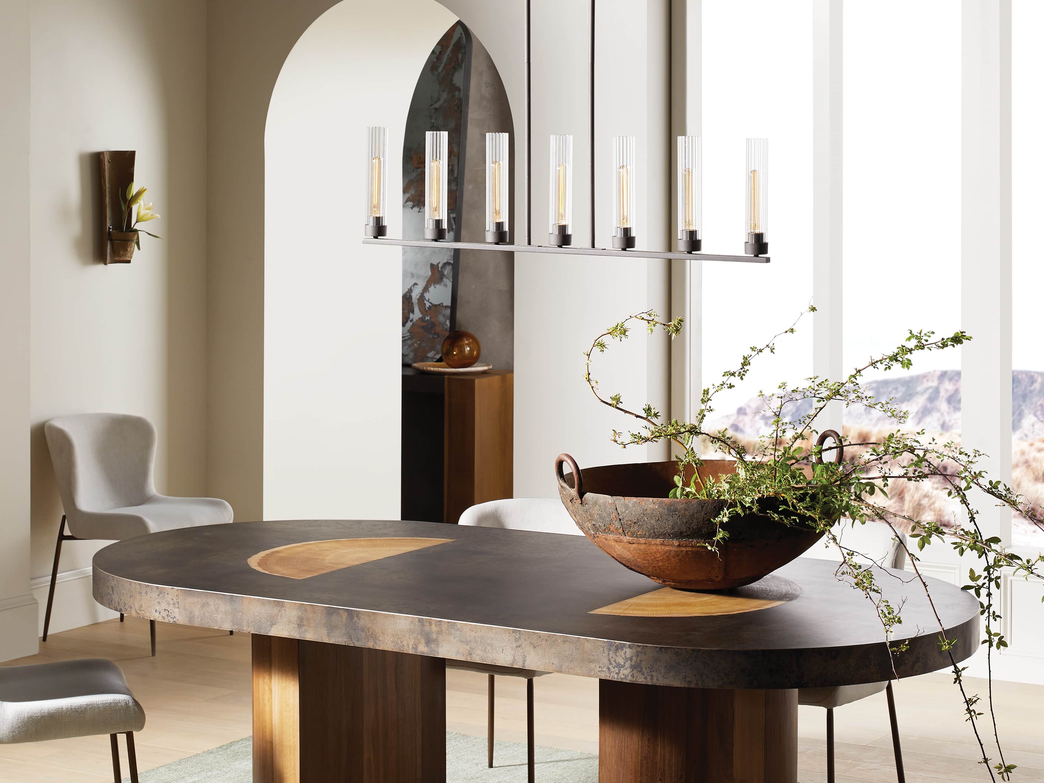 Black Glass Linear chandelier - Kaia Court for dining room view 40
