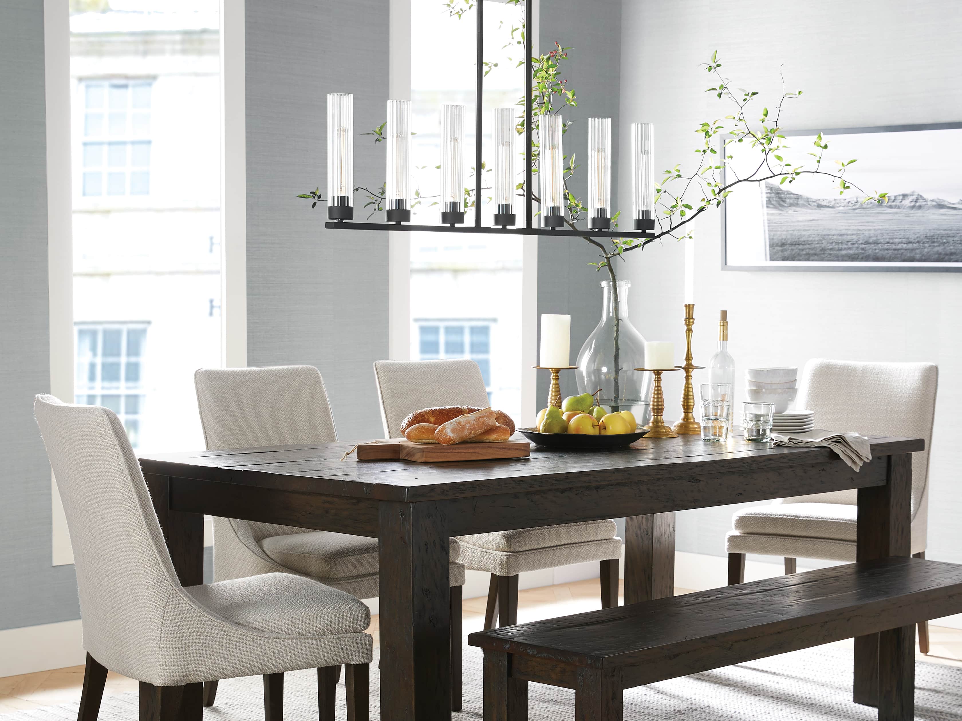 Black Glass Linear chandelier - Kaia Court for dining room view 41