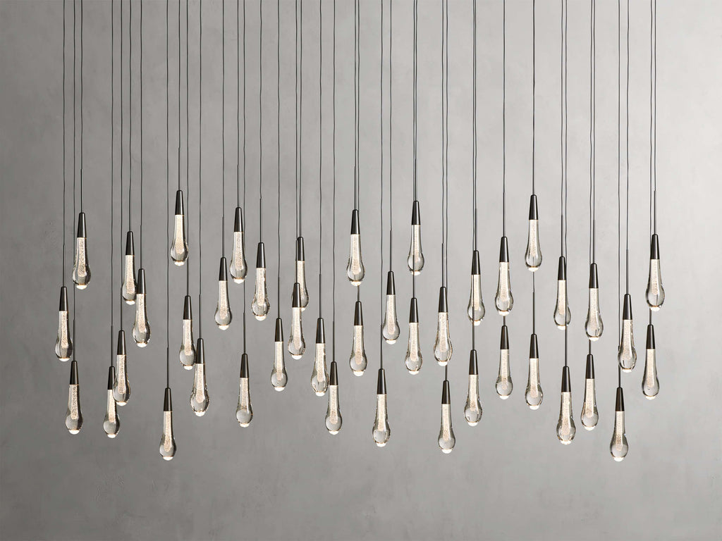 Black Glass Linear chandelier - Lumen Court for dining room view 52