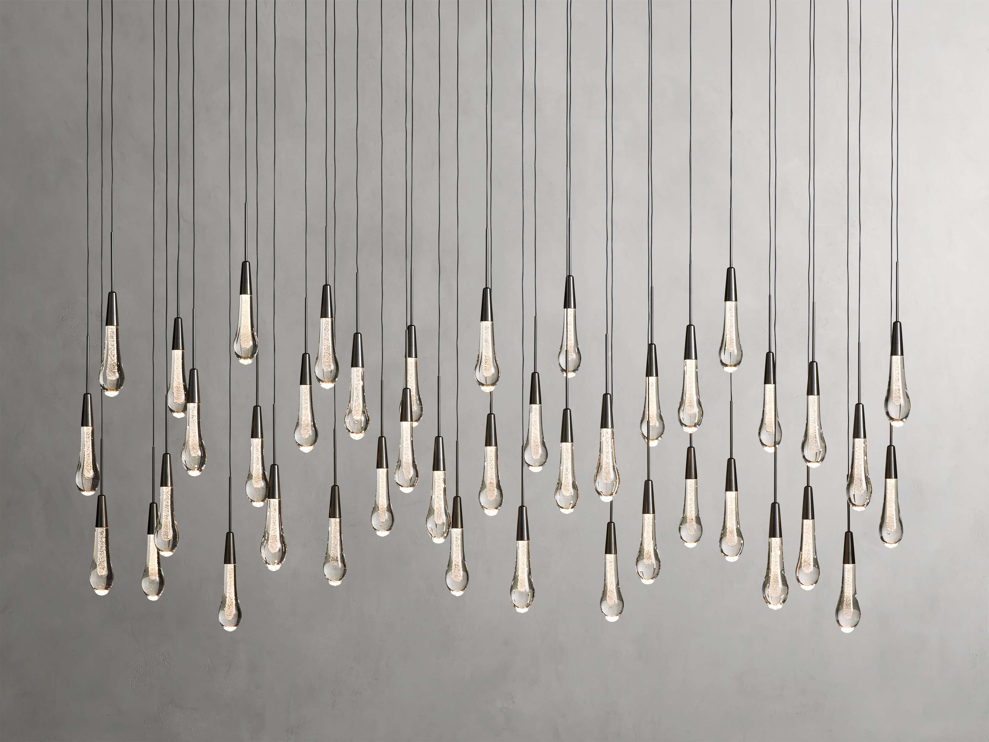 Black Glass Linear chandelier - Lumen Court for dining room view 52
