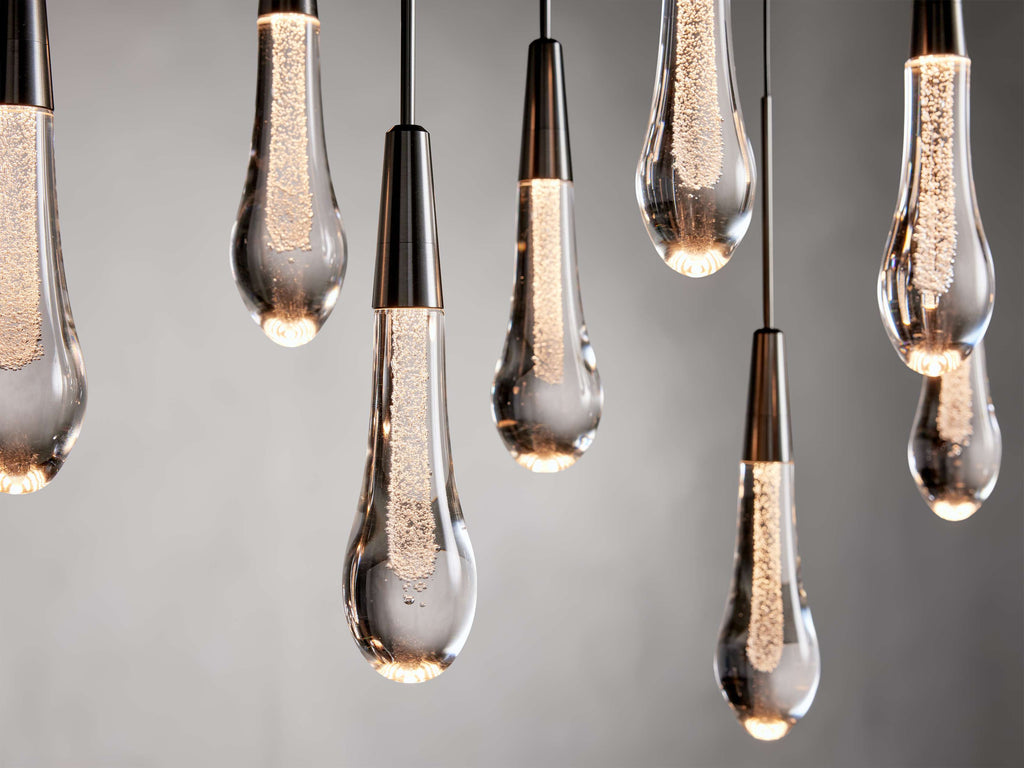 Black Glass Linear chandelier - Lumen Court for dining room view 41
