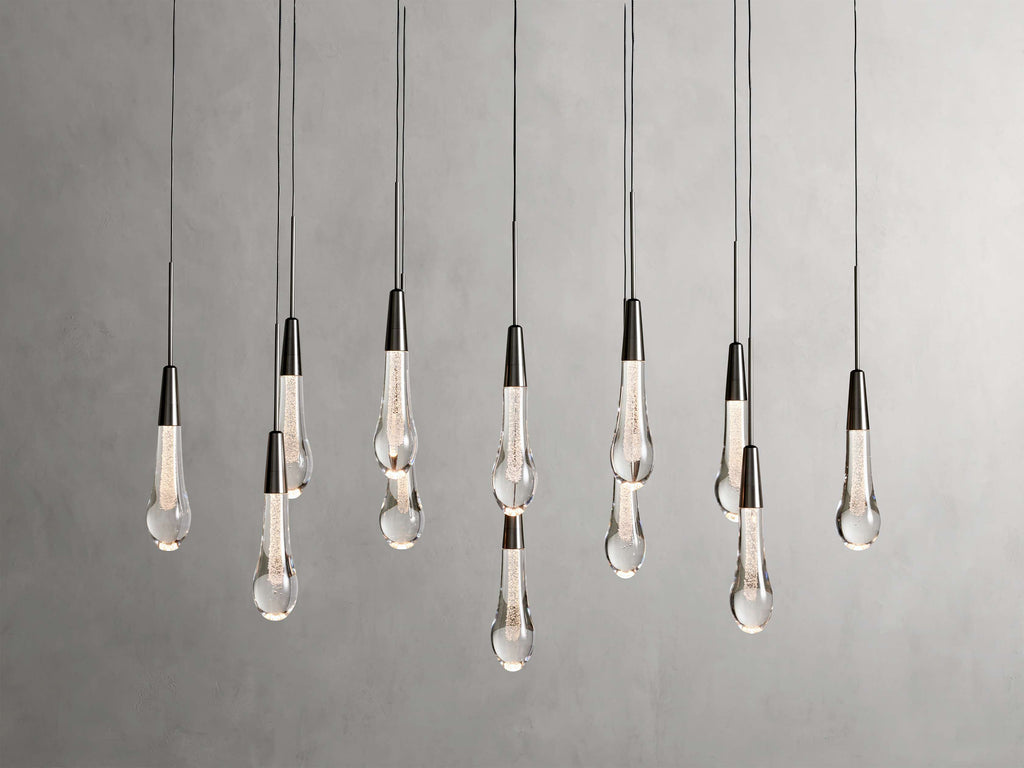 Black Glass Linear chandelier - Lumen Court for dining room view 2