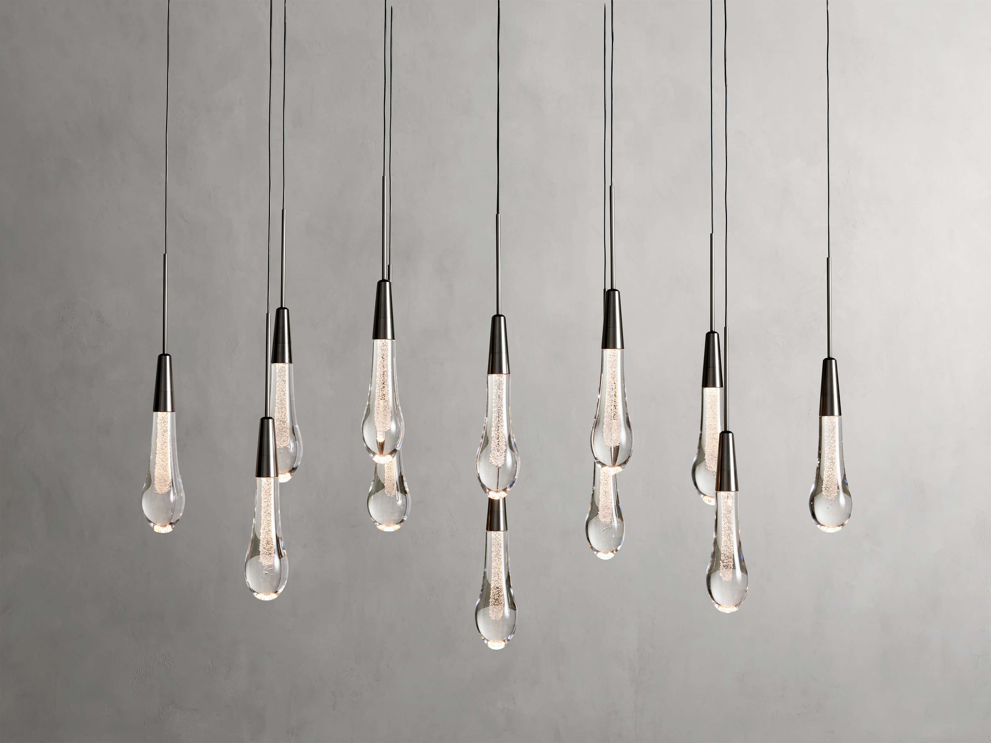 Black Glass Linear chandelier - Lumen Court for dining room view 2
