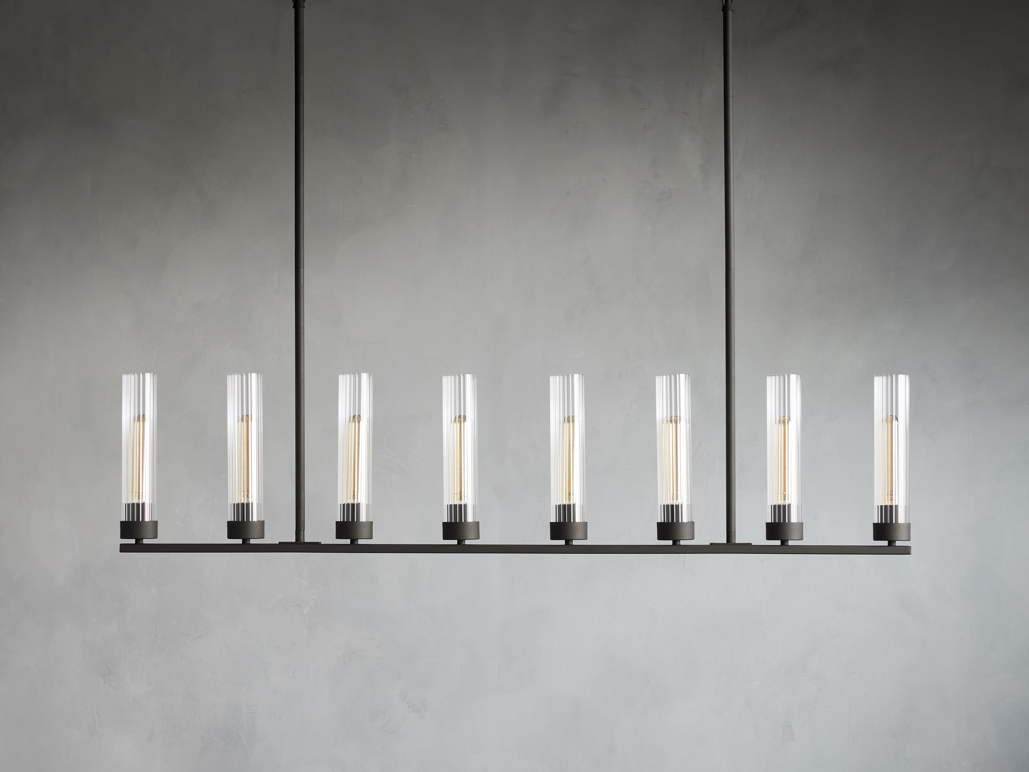 Black Glass Linear chandelier - Kaia Court for dining room view 27