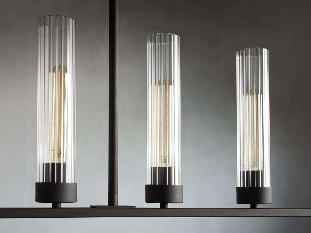 Black Glass Linear chandelier - Kaia Court for dining room view 26