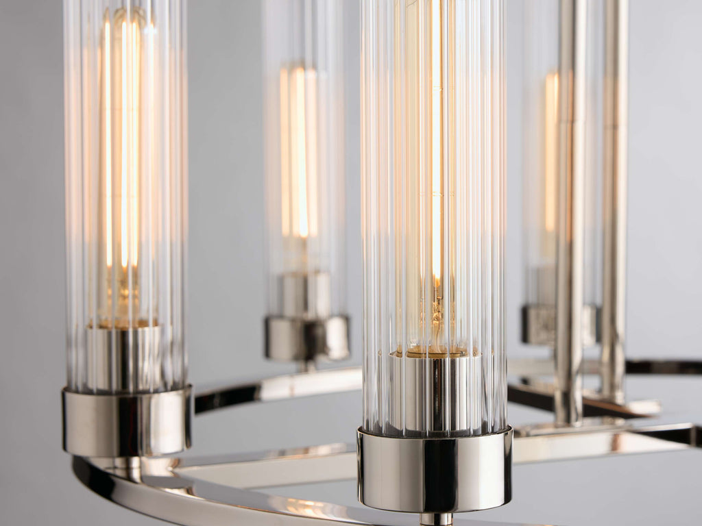 Polished Nickel Glass Round chandelier - Tessa Wisp for dining room view 9