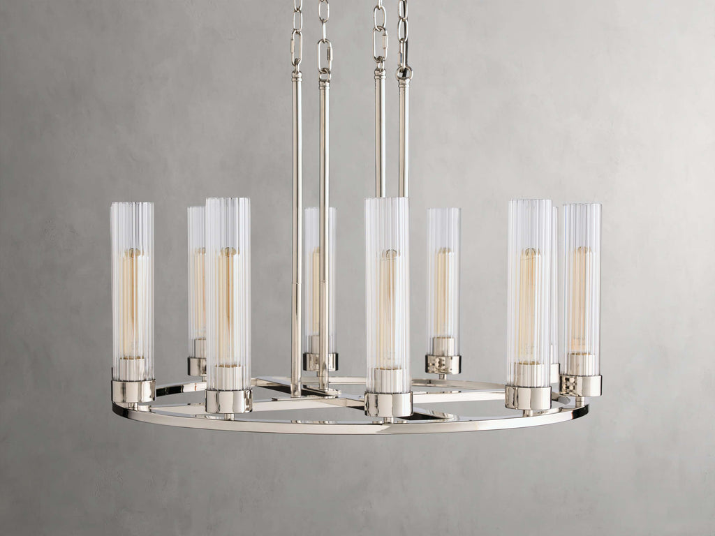Polished Nickel Glass Round chandelier - Tessa Wisp for dining room view 8