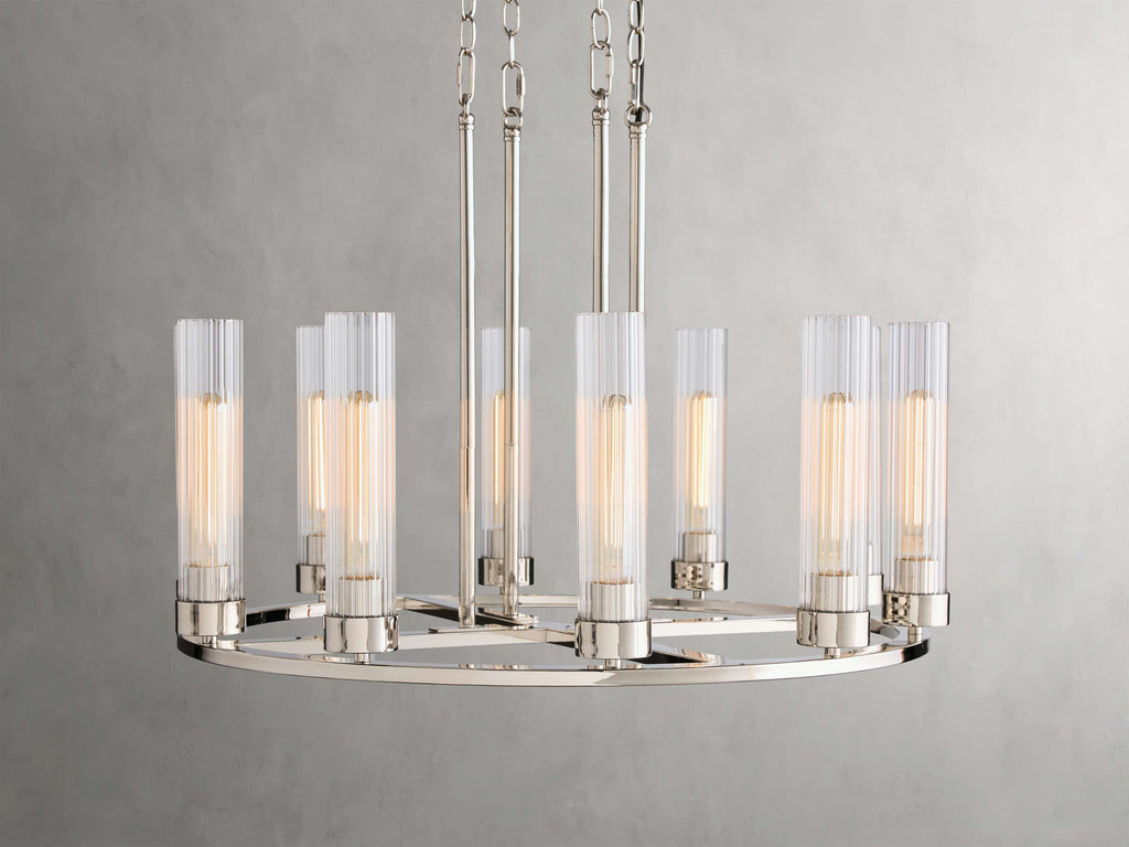 Polished Nickel Glass Round chandelier - Tessa Wisp for dining room view 15