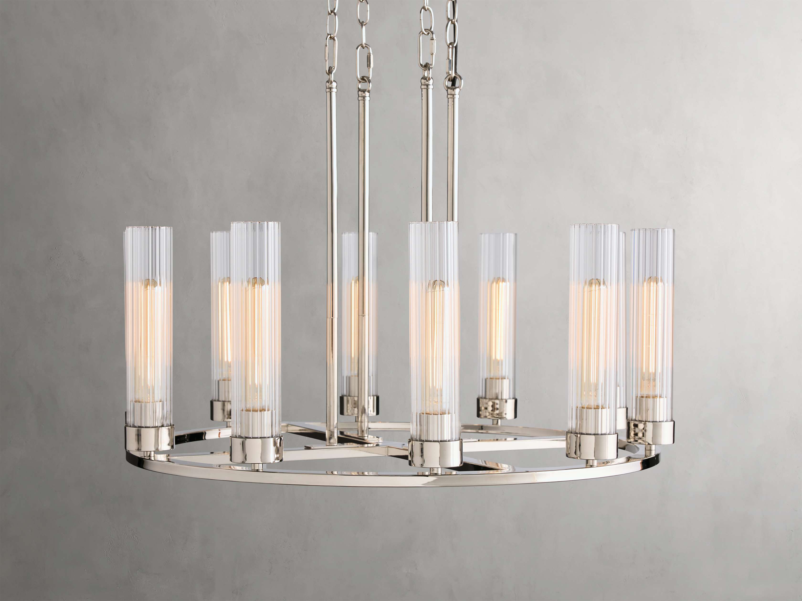 Polished Nickel Glass Round chandelier - Tessa Wisp for dining room view 15